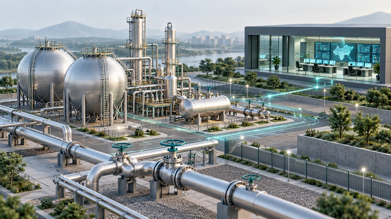 Conceptual illustration of oil & gas cybersecurity.