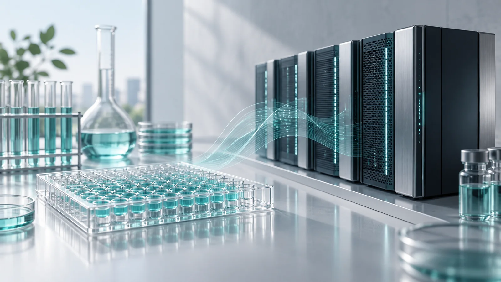 Conceptual illustration of pharmaceuticals cloud & infrastructure.