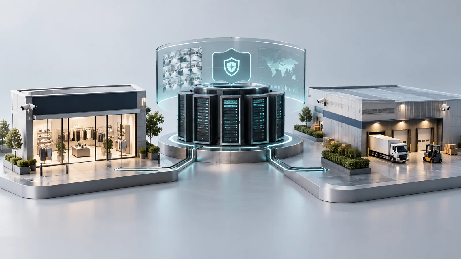 Conceptual illustration of retail cybersecurity.
