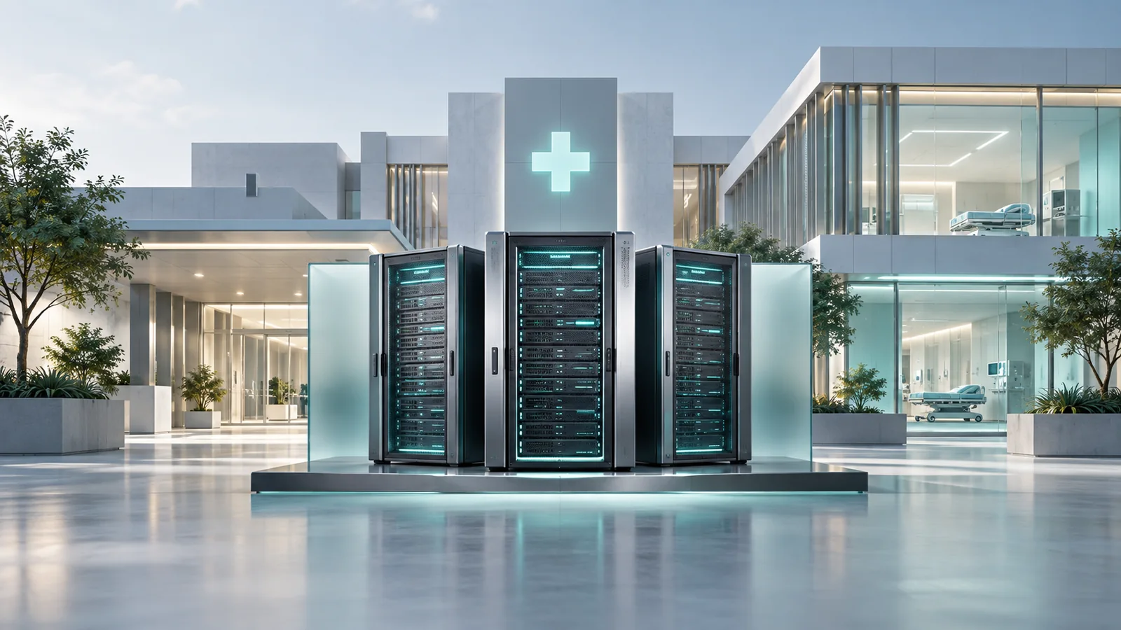 Conceptual illustration of healthcare cloud & infrastructure.
